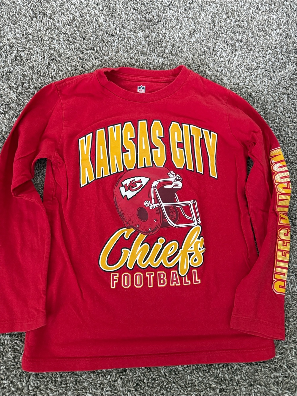 NFL Kansas City Chiefs Red Long Sleeve Tee with Yellow Graphics